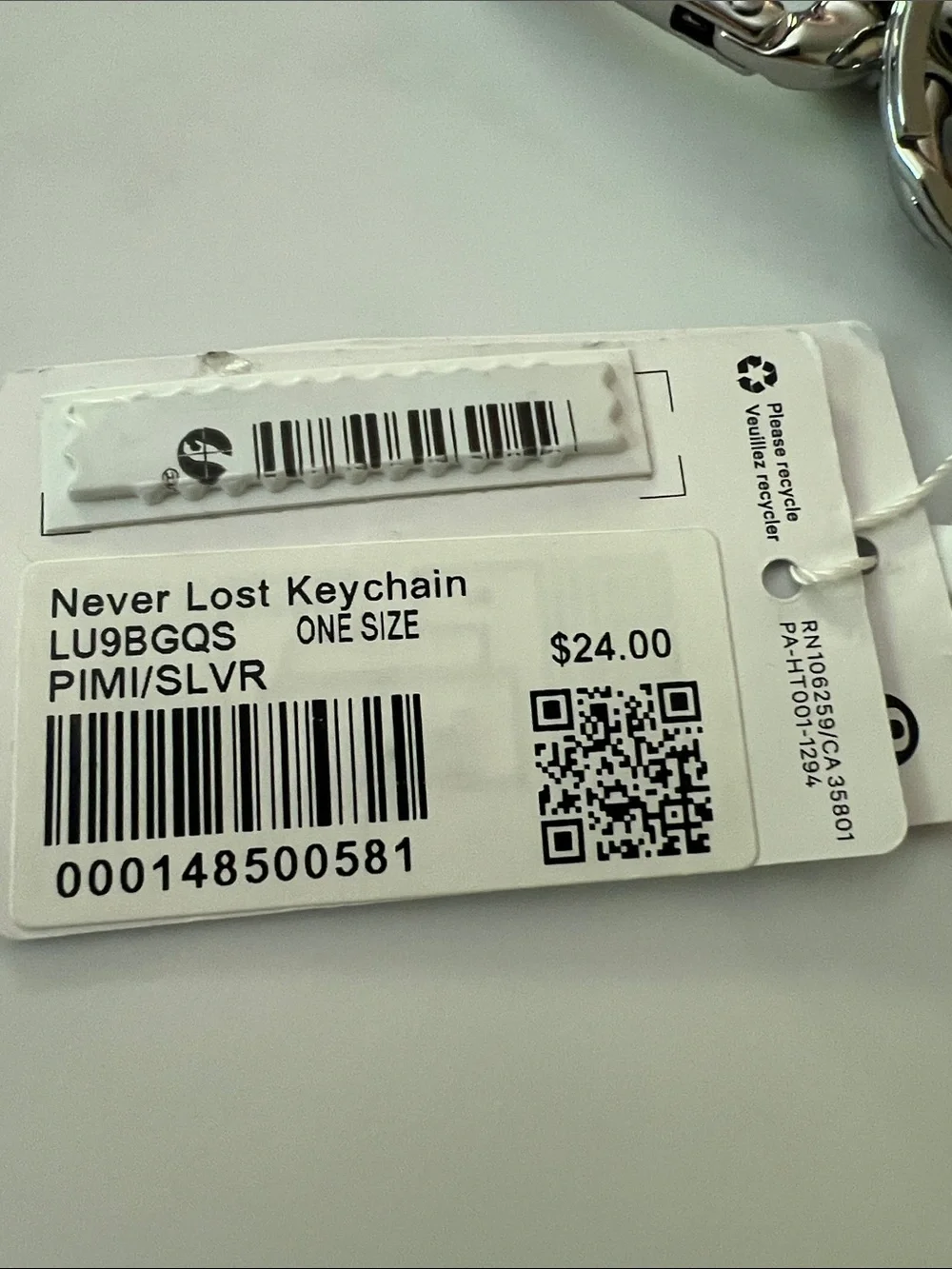 Lululemon PINK MIST and Silver Never Lost Keychain NWT